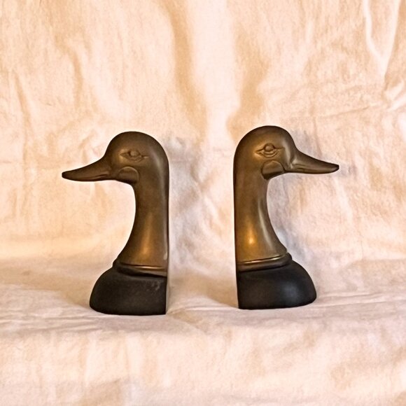 Vintage Estate Solid Brass Duck Head Bookends - Picture 7 of 7
